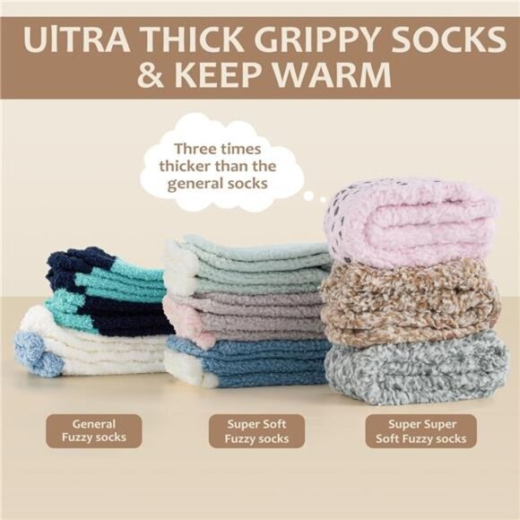 Fuzzy Grip Socks for Women Men,Non Slip Ankle Hospital Socks,Thick Warm Slipper - Picture 2 of 7